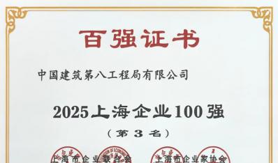 历史新高！中建八局位列2025上海企业100强榜单第3位